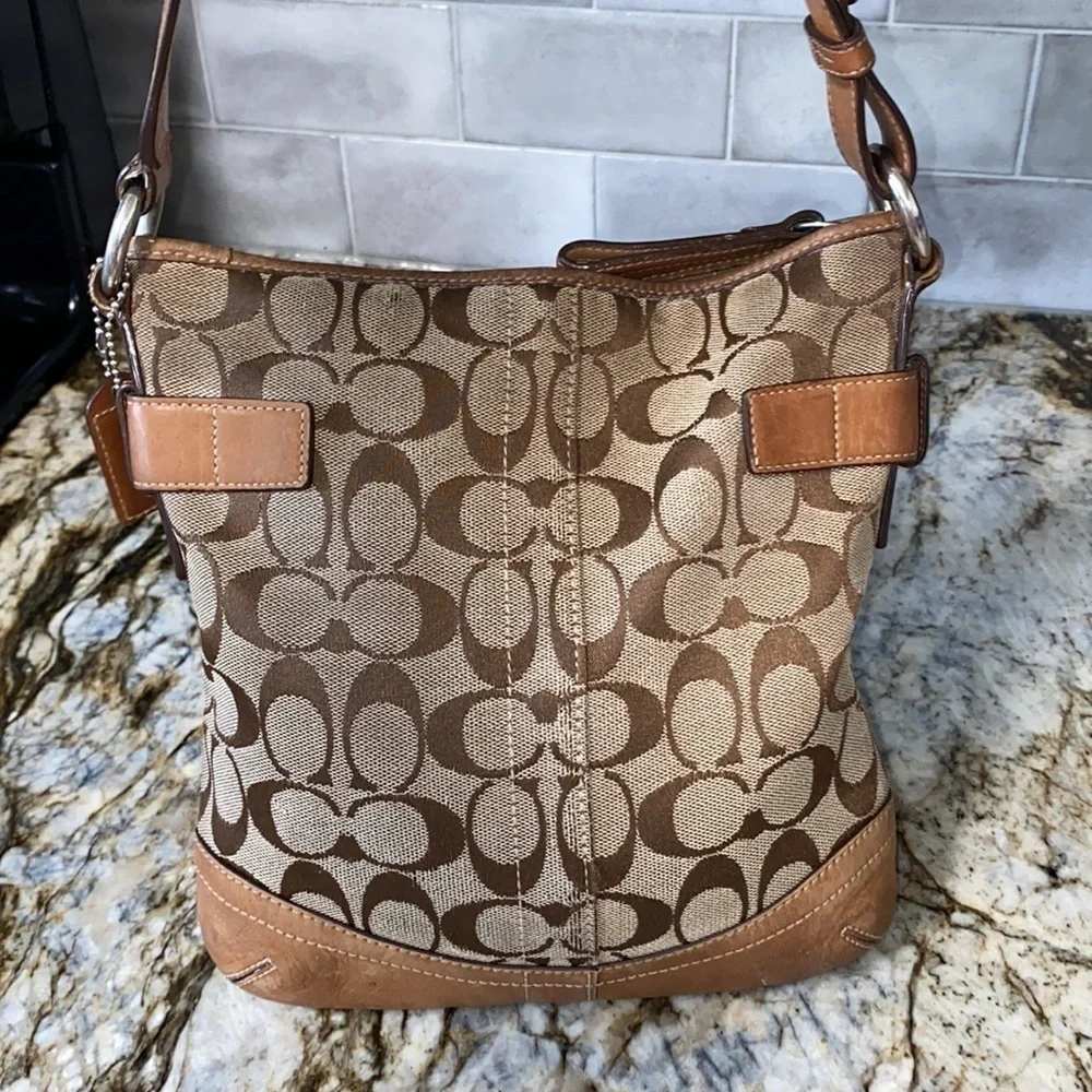 Coach  W Signature Logo W/Leather Trim Bag